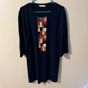 Tory Burch Navy Dress with Multicolor Patchwork Size Large